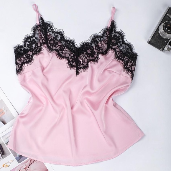 Lace Trim Cami and Striped Shorts Pajama Set - Picture 2 of 5